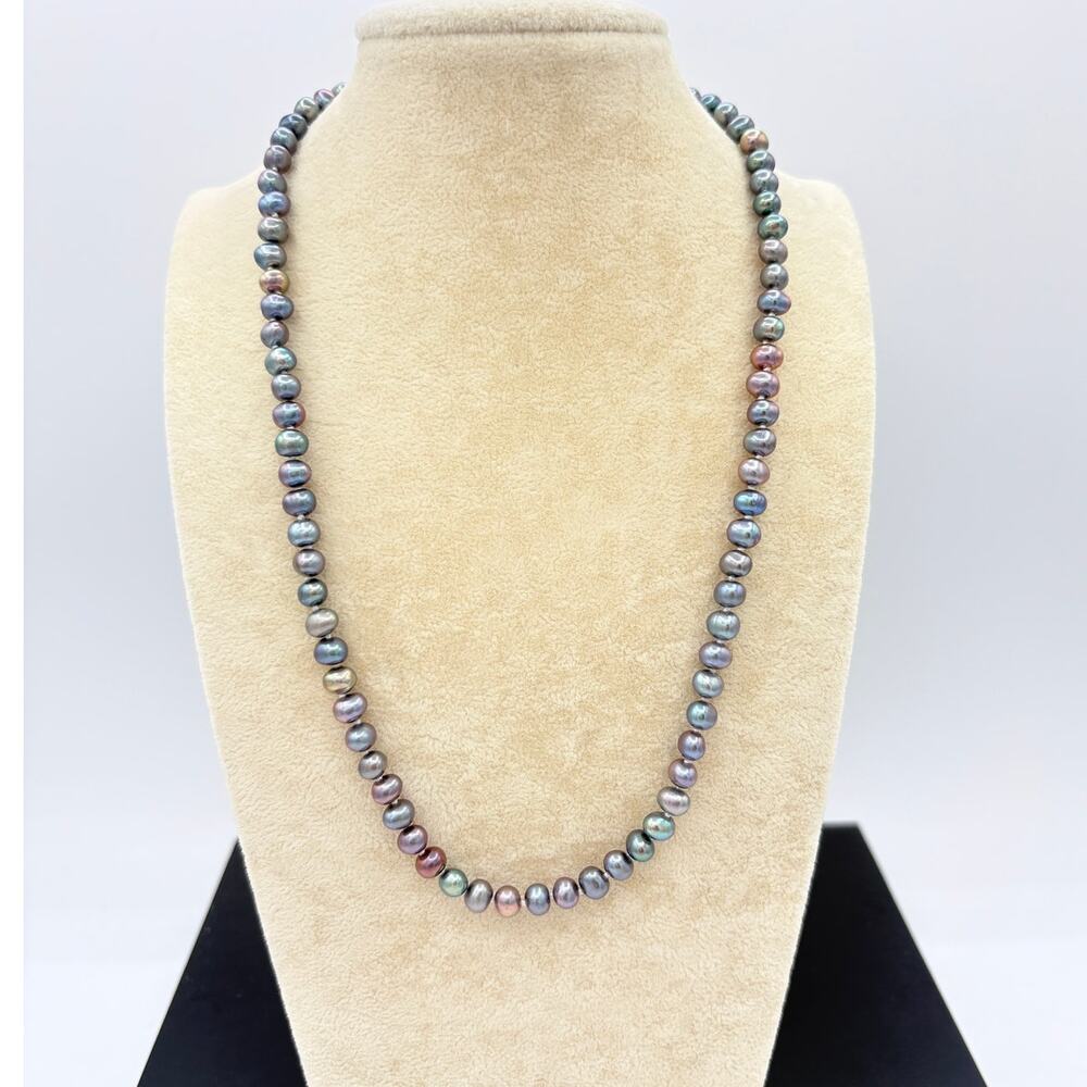 Vintage Dyed Freshwater Pearl Necklace • 6x4mm ovals • Sterling 925 JCM Clasp